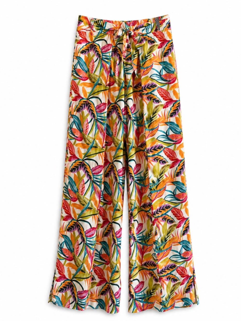 Caribbean Joe Tropical Leaf Print Wide-Leg Tulip Wrap Pants – Size Small EUC